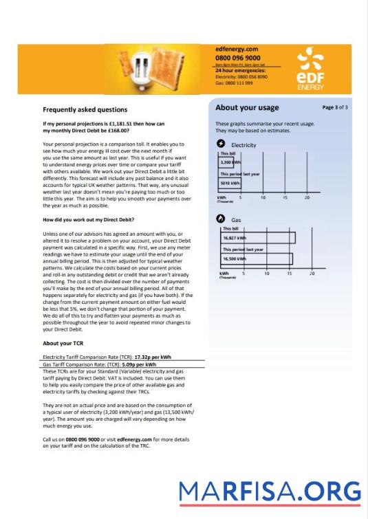 Realistic United Kingdom EDF utility bill template in Word and PDF format (3 pages) 3